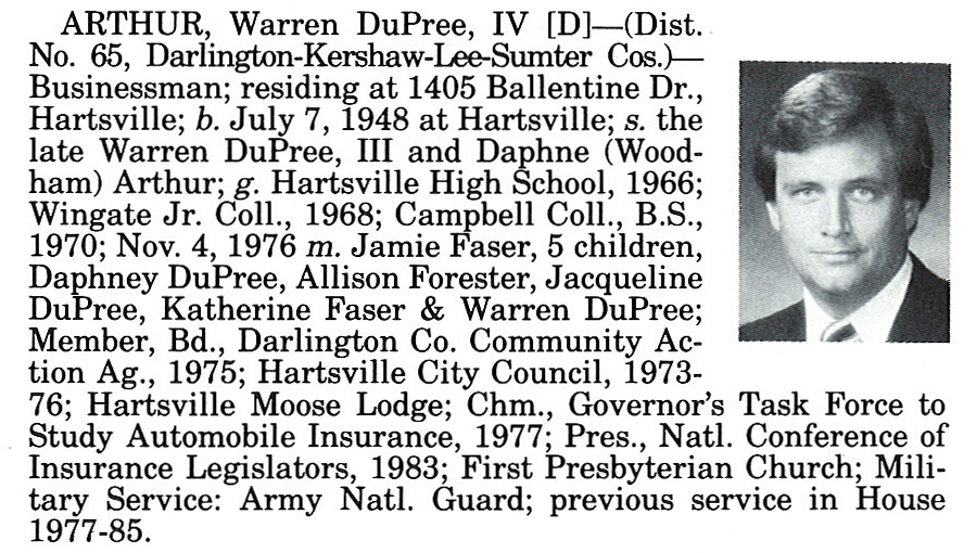 Representative Warren DuPree Arthur IV biorgraphy