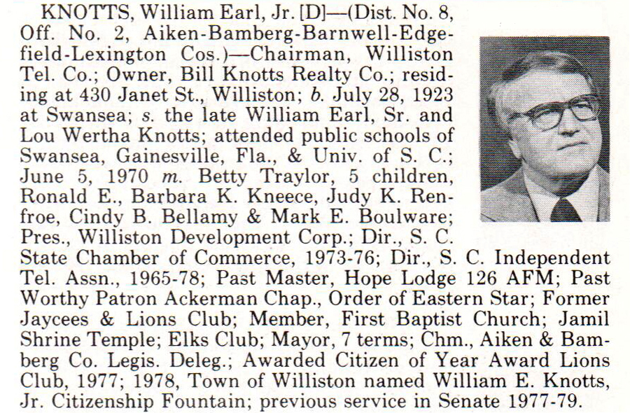 Senator William Earl Knotts, Jr. biorgraphy