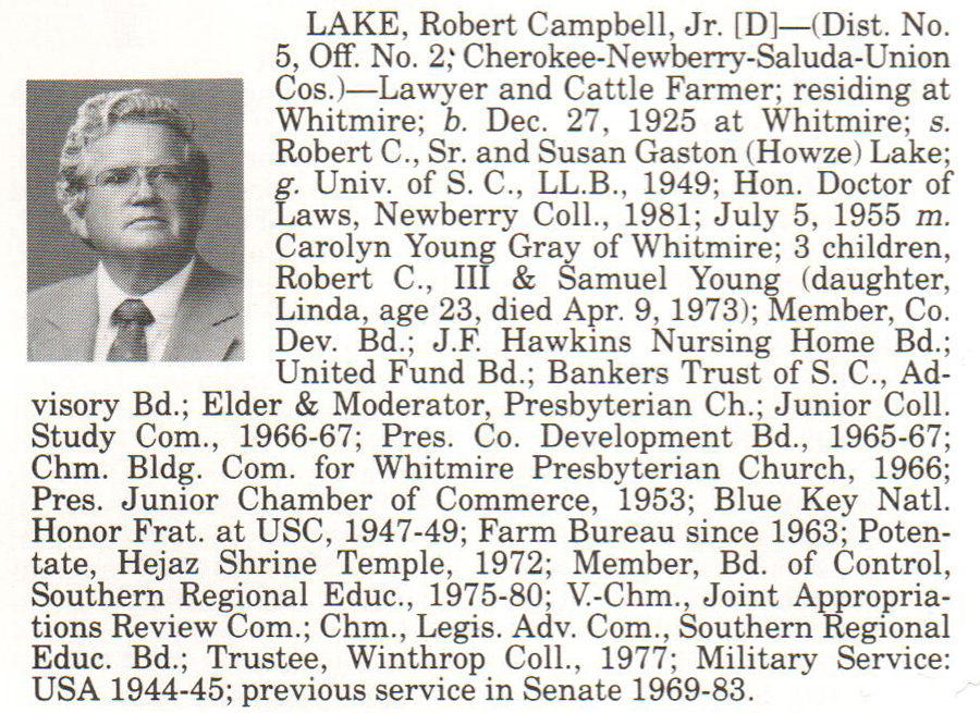 Senator Robert Campbell Lake, Jr. biorgraphy