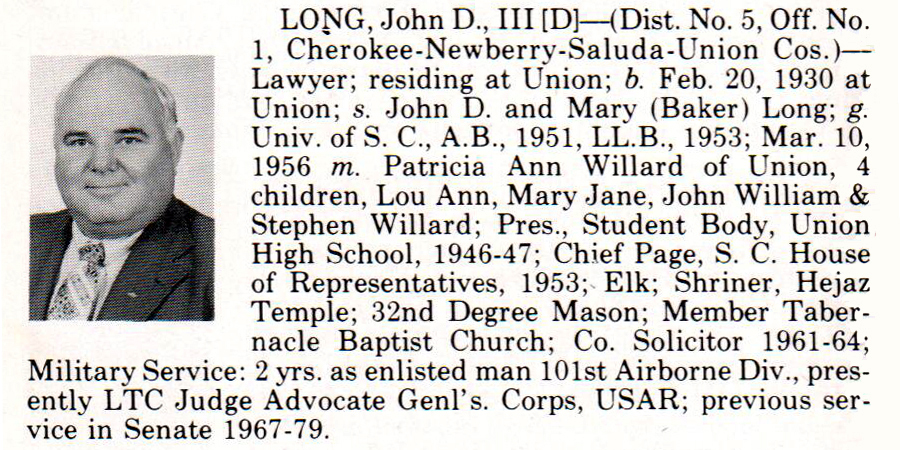 Senator John D. Long III biorgraphy