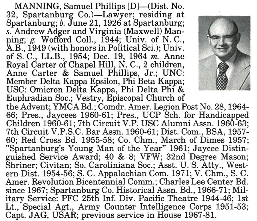 Representative Samuel Phillips Manning biorgraphy
