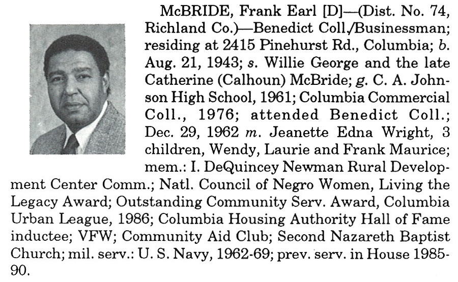 Representative Frank Earl McBride biorgraphy