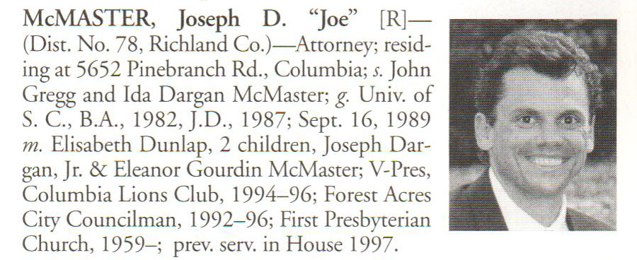 Representative Joseph D. "Joe" McMaster biorgraphy