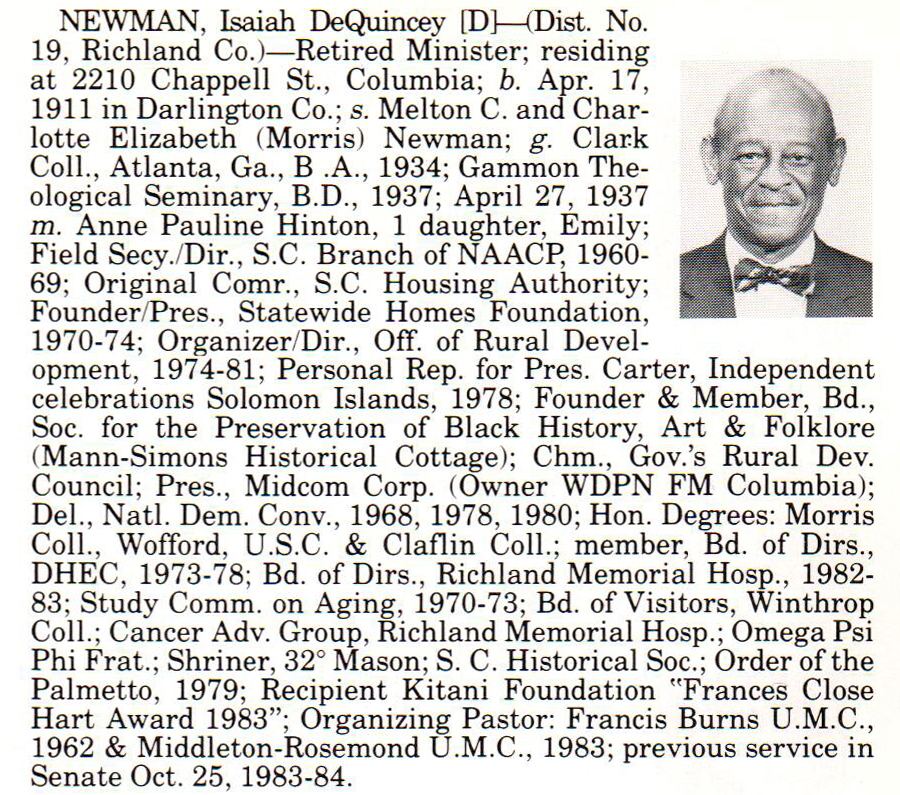 Senator Isaiah DeQuincey Newman biorgraphy