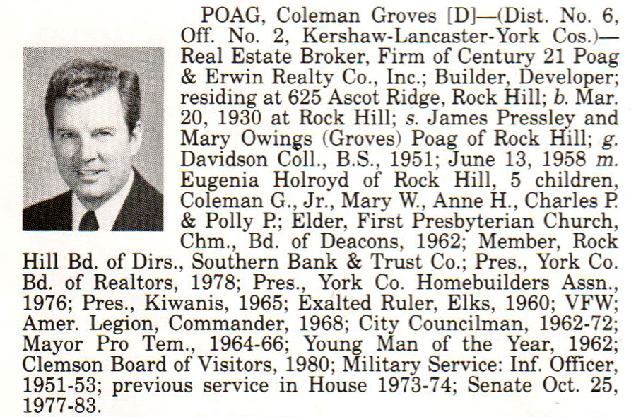 Senator Coleman Groves Poag biorgraphy