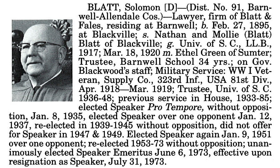 Representative Solomon Blatt biorgraphy