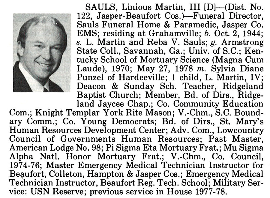 Representative Linious Martin Sauls III biorgraphy