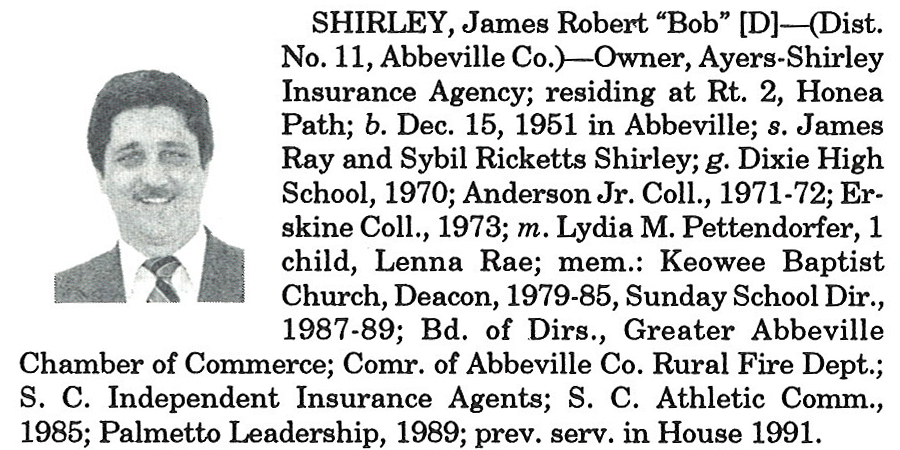 Representative James Robert "Bob" Shirley biorgraphy