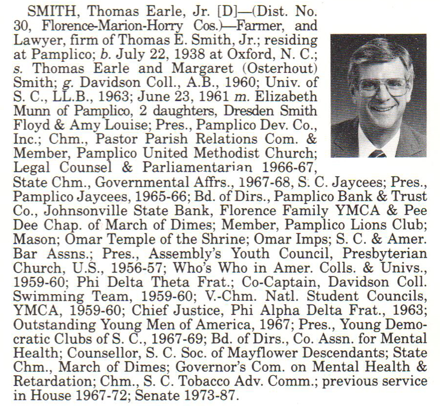 Senator Thomas Earle Smith, Jr. biorgraphy