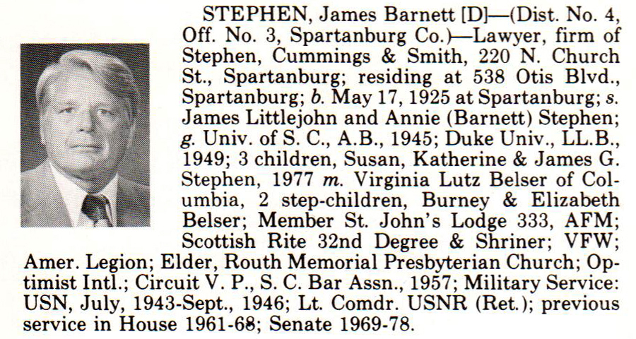 Senator James Barnett Stephen biorgraphy