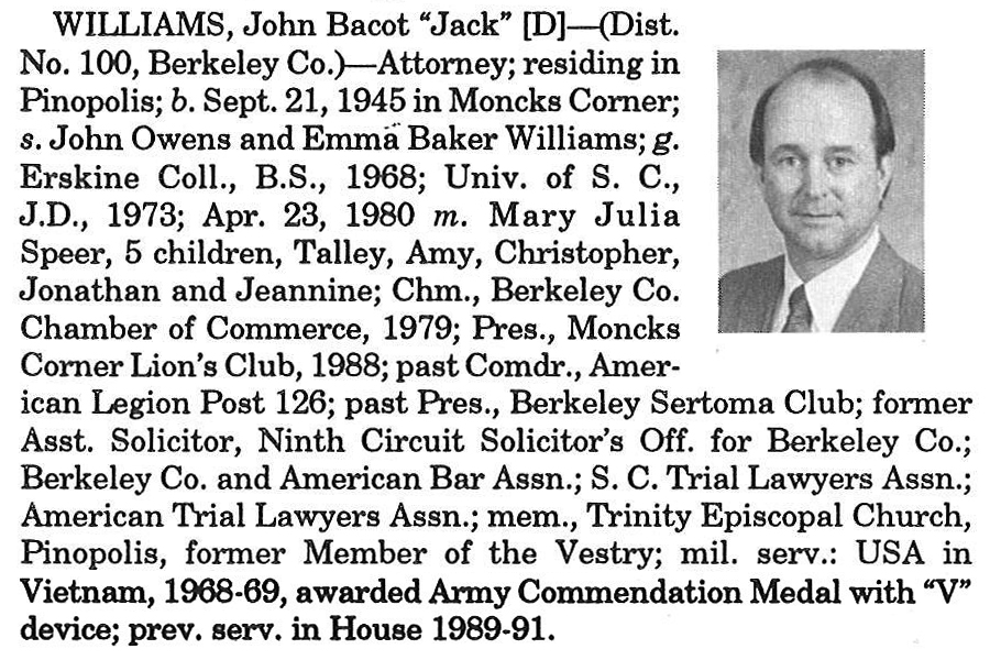 Representative John Bacot "Jack" Williams biorgraphy