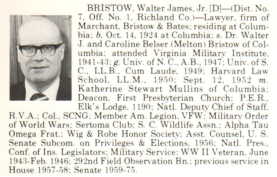 Senator Walter James Bristow, Jr. biorgraphy