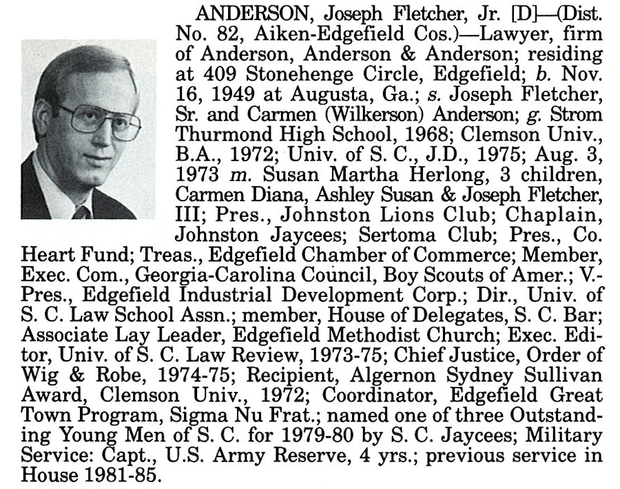 Representative Joseph Fletcher Anderson, Jr. biorgraphy