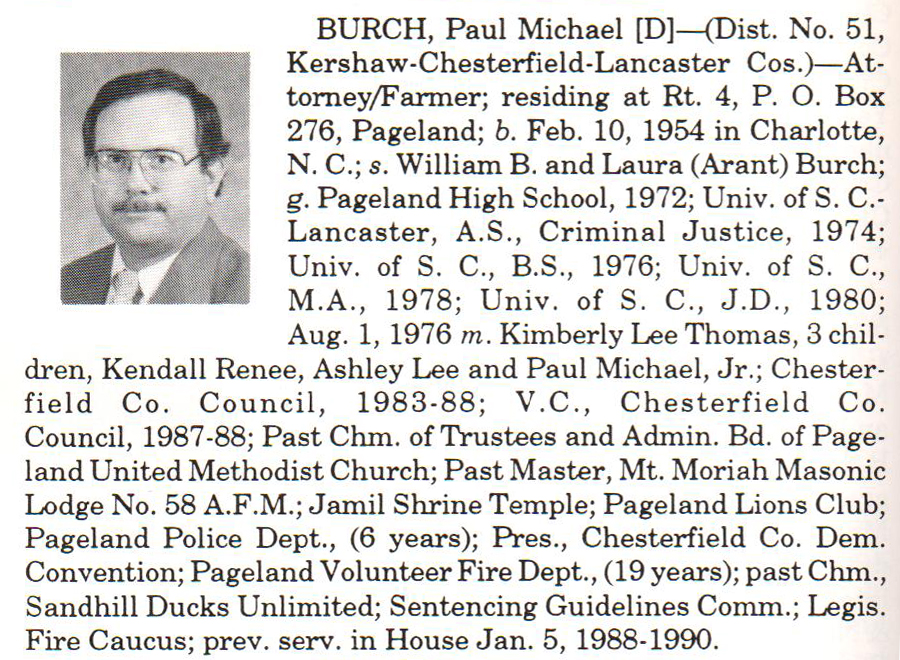 Representative Paul Michael Burch biorgraphy