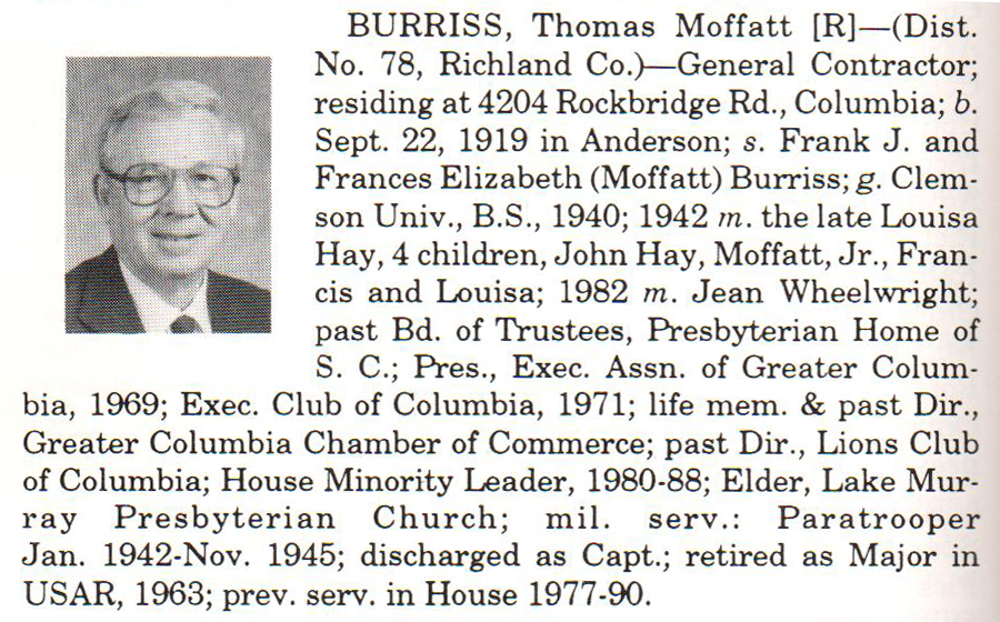 Representative Thomas Moffatt Burriss biorgraphy