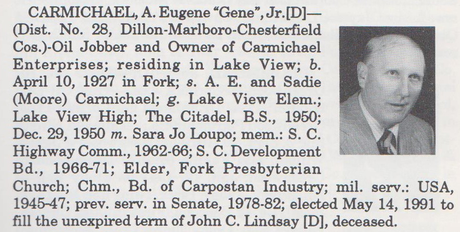 Senator A. Eugene "Gene" Carmichael, Jr. biorgraphy