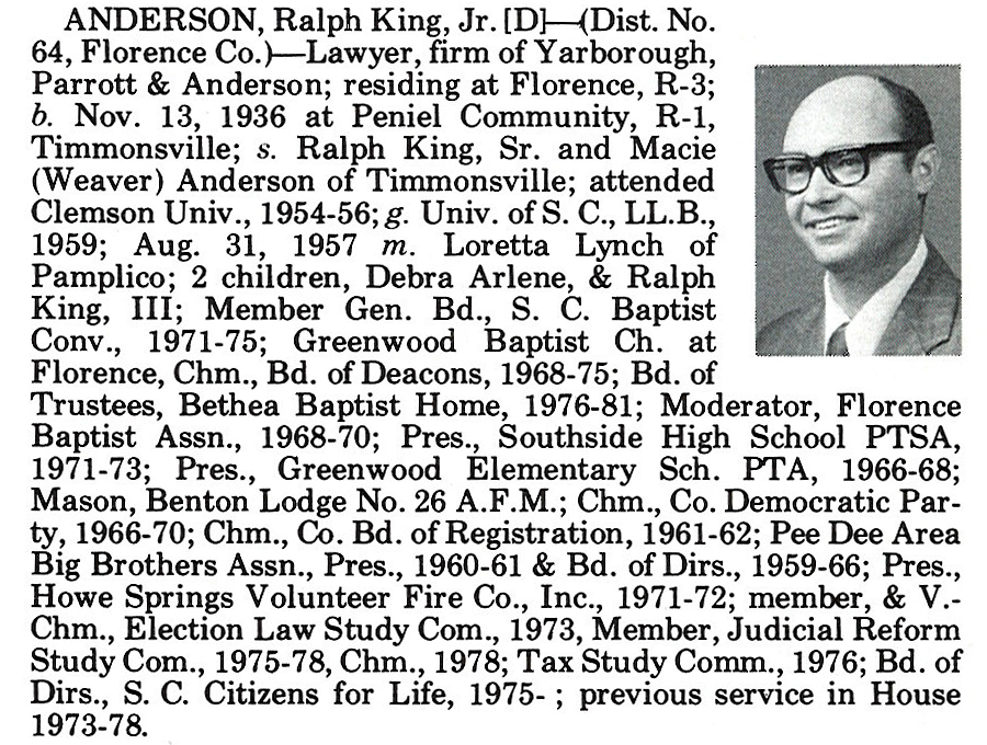 Representative Ralph King Anderson, Jr. biorgraphy