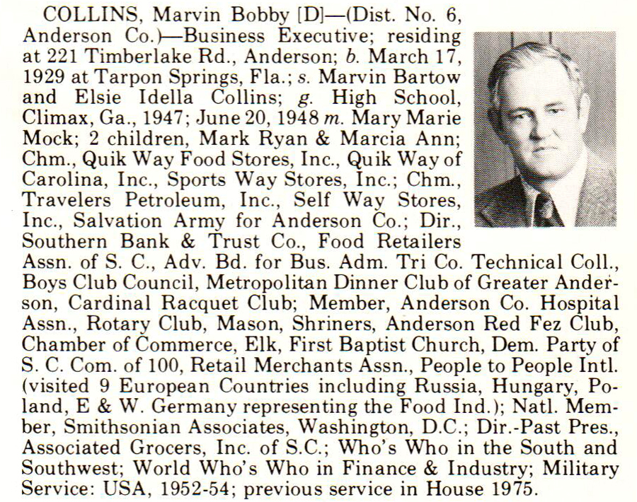 Representative Marvin Bobby Collins biorgraphy