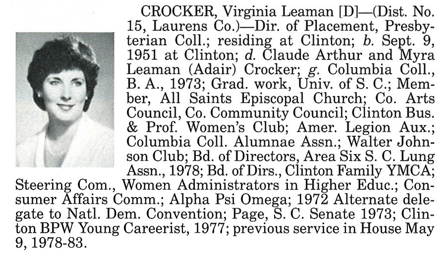 Representative Virgina Leaman Crocker biorgraphy
