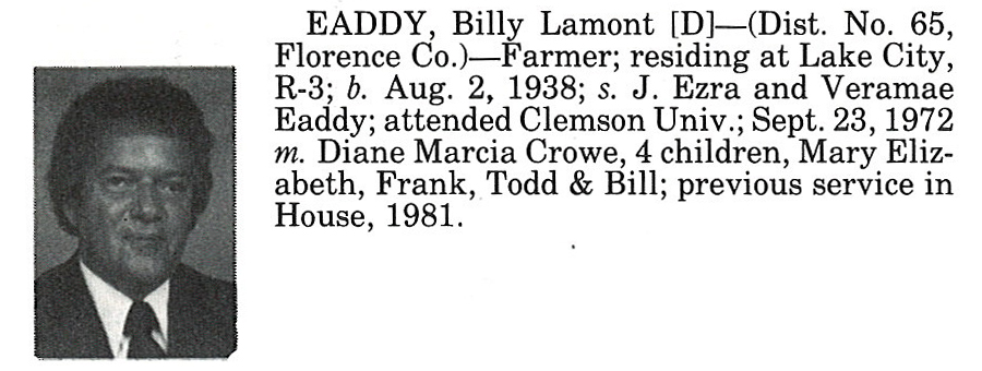 Representative Billy Lamont Eaddy biorgraphy