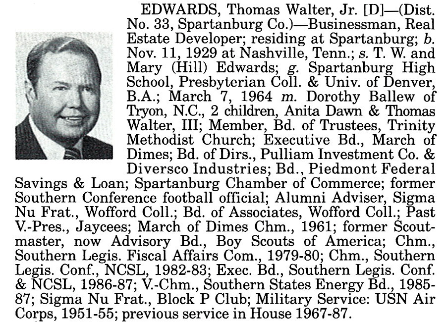 Representative Thomas Walter Edwards, Jr. biorgraphy