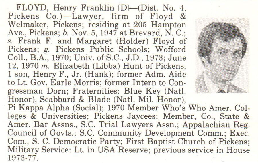 Representative Henry Franklin Floyd biorgraphy