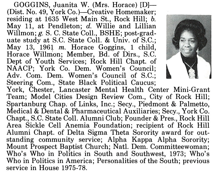Representative Juanita W. Goggins biorgraphy