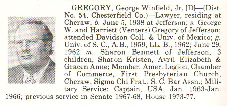 Representative George Winfield Gregory, Jr. biorgraphy