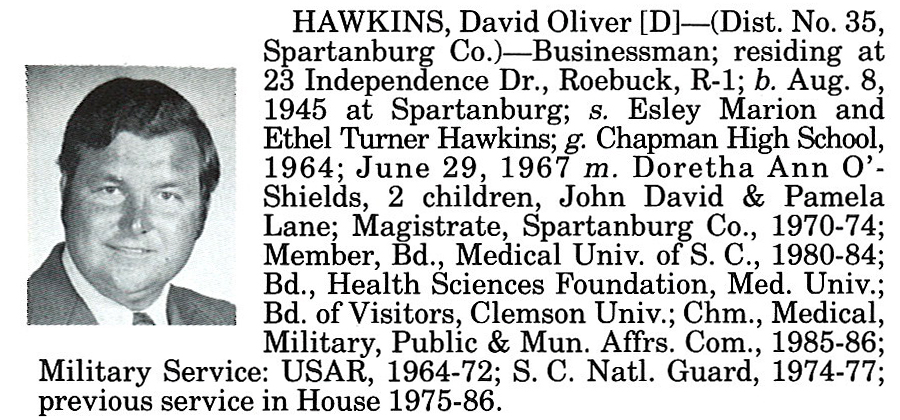 Representative David Oliver Hawkins biorgraphy