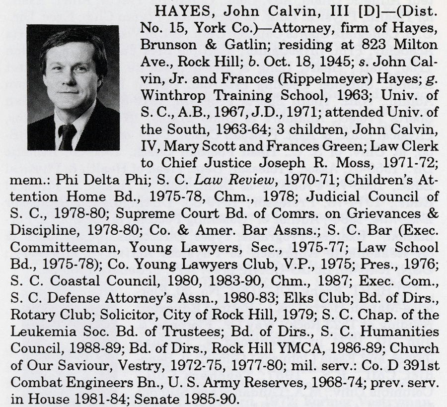Senator John Calvin Hayes III biorgraphy