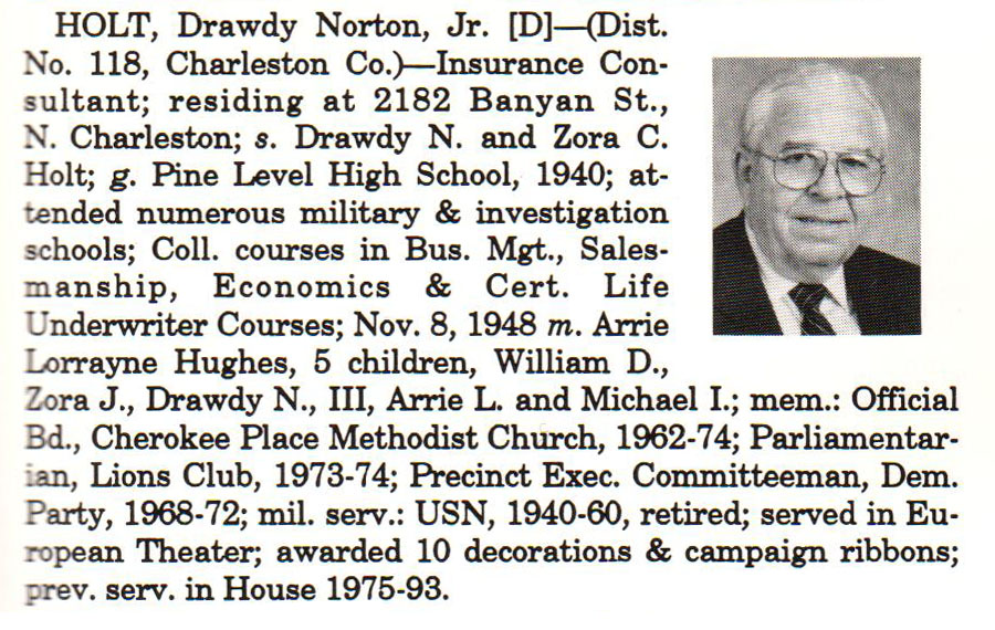 Representative Drawdy Norton Holt, Jr. biorgraphy