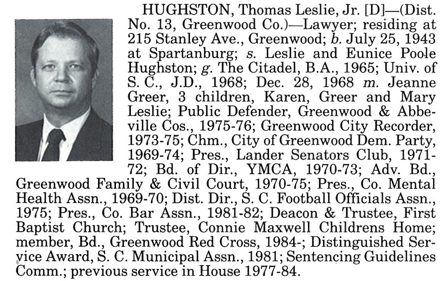 Representative Thomas Leslie Hughston, Jr. biorgraphy