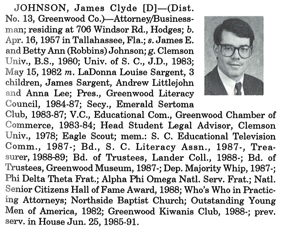 Representative James Clyde Johnson biorgraphy