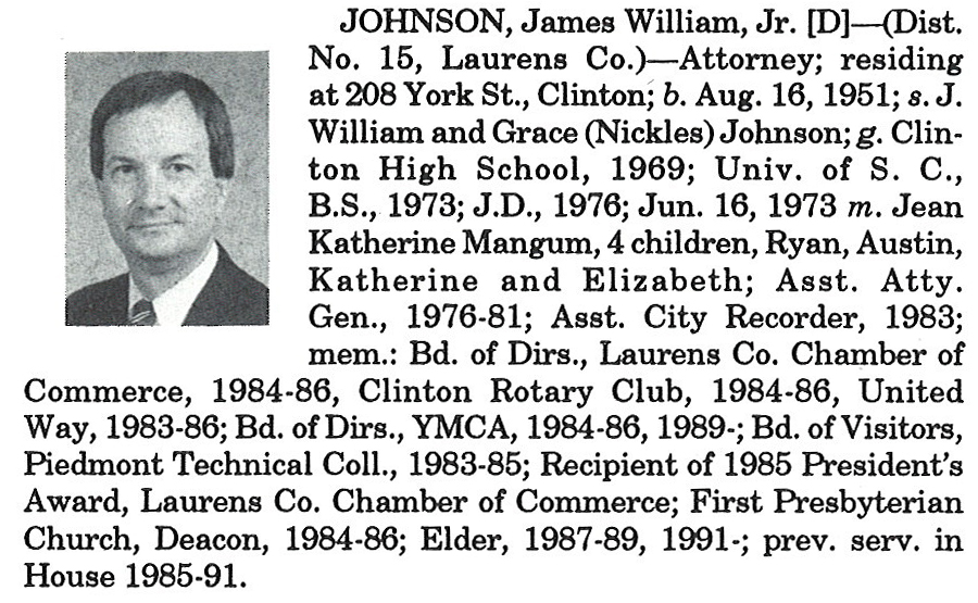 Representative James William Johnson, Jr. biorgraphy