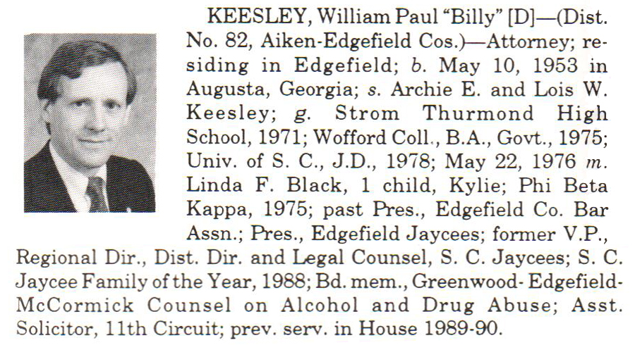 Representative William Paul "Billy" Keesley biorgraphy