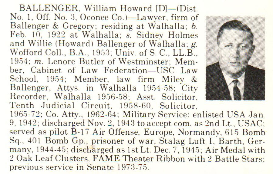 Senator William Howard Ballenger biorgraphy